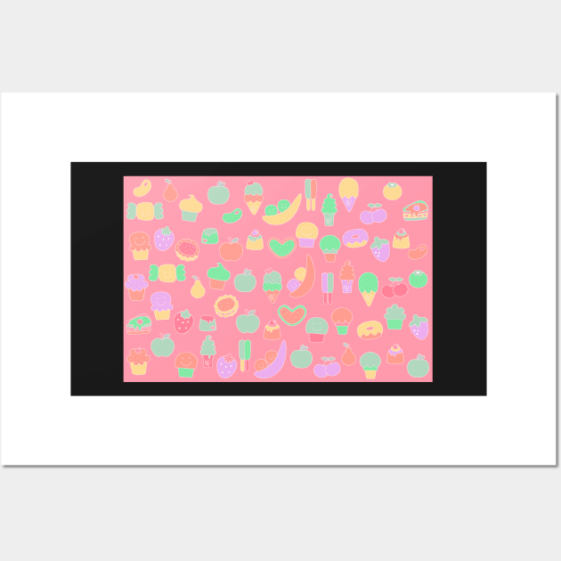 Sweet temptations, pink pastries catroons Wall Art by KINKDesign